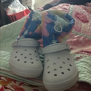 CROCS' White and Tie-Dye Rain Boots